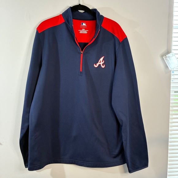 Other - MLB Atlanta Braves Pullover Jacket Half Zip Long Sleeve Red Blue Mens L‎